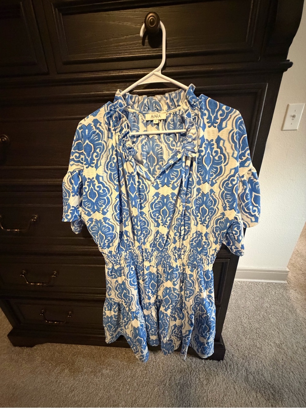 Avara Blue & White Short-Sleeve Printed Dress
